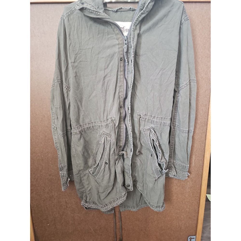 Hollister California Women Large Olive Green Hood Utility Military Parka Jacket